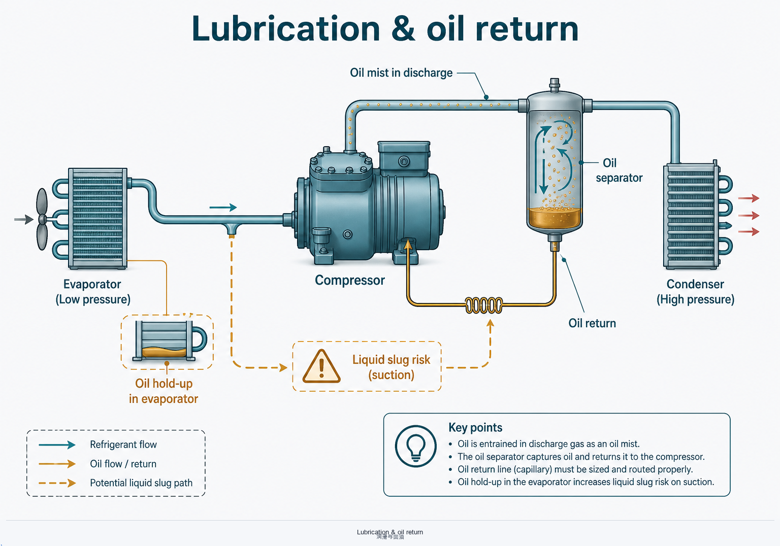 Oil separator and oil return path
