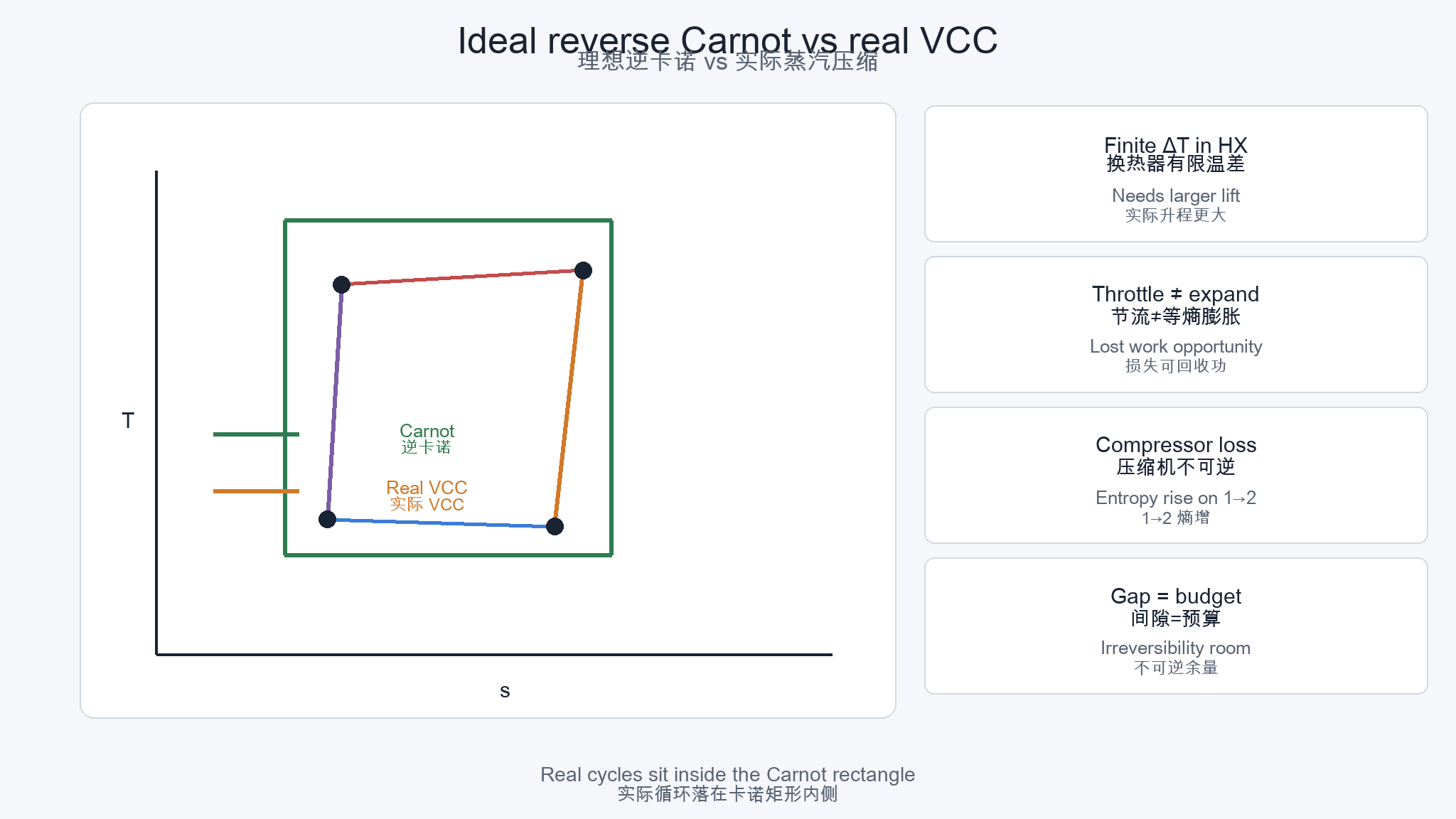 Carnot versus real cycle
