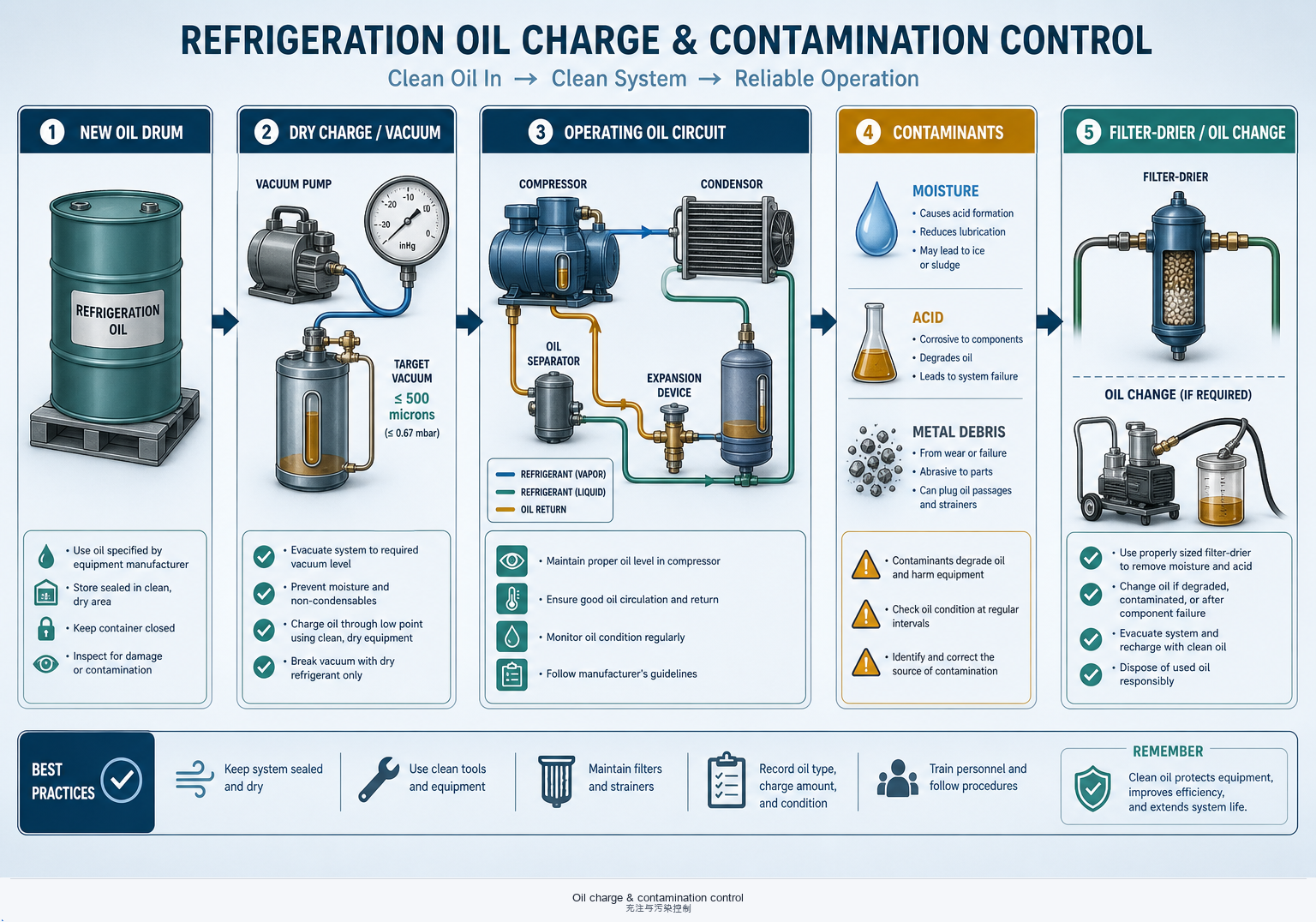 Oil charge and contamination control