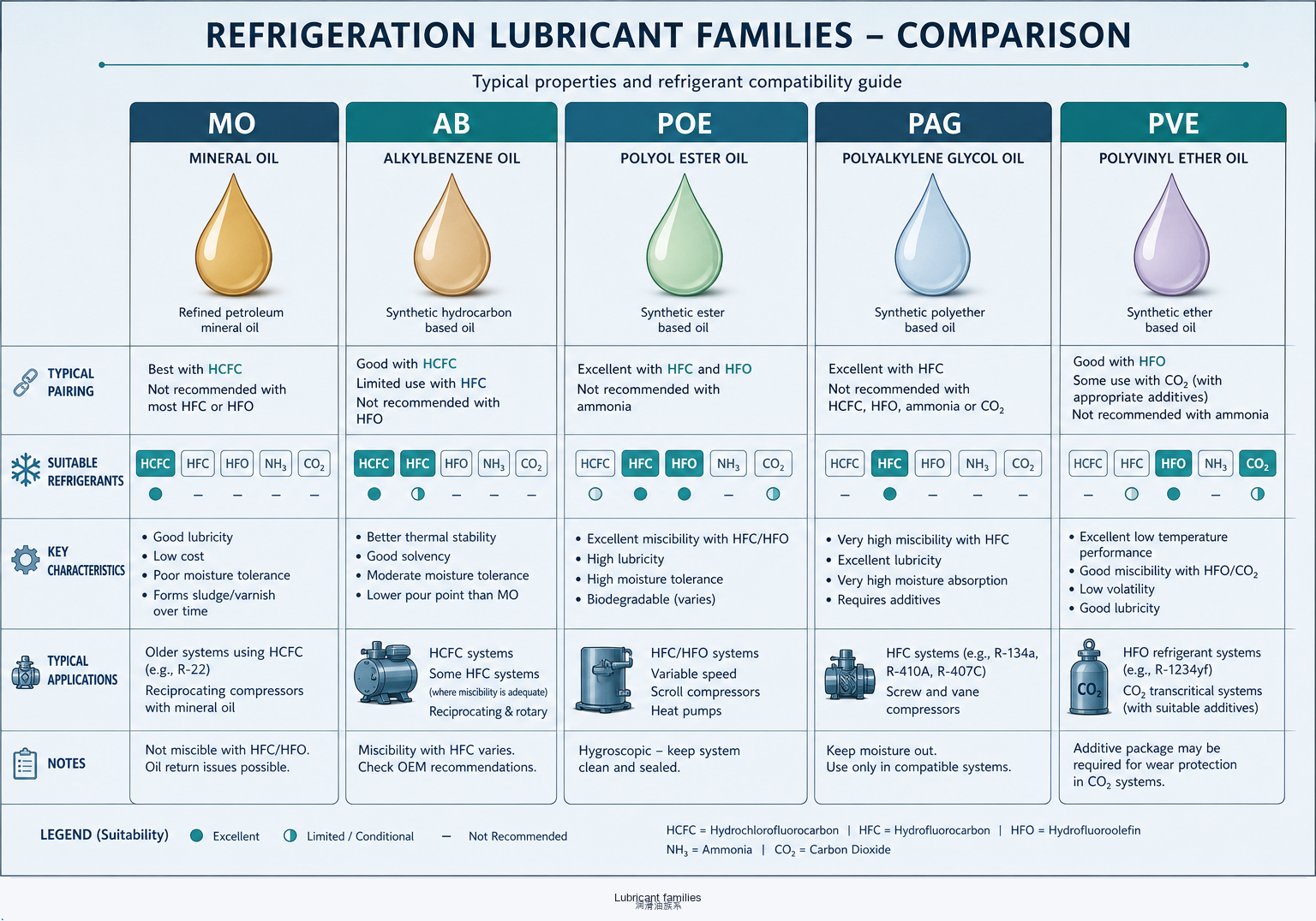 Lubricant family comparison