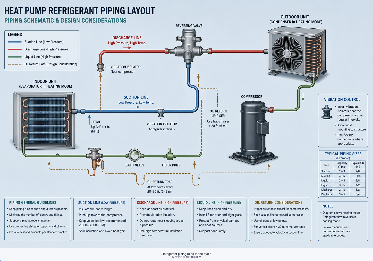Refrigerant piping roles in the cycle