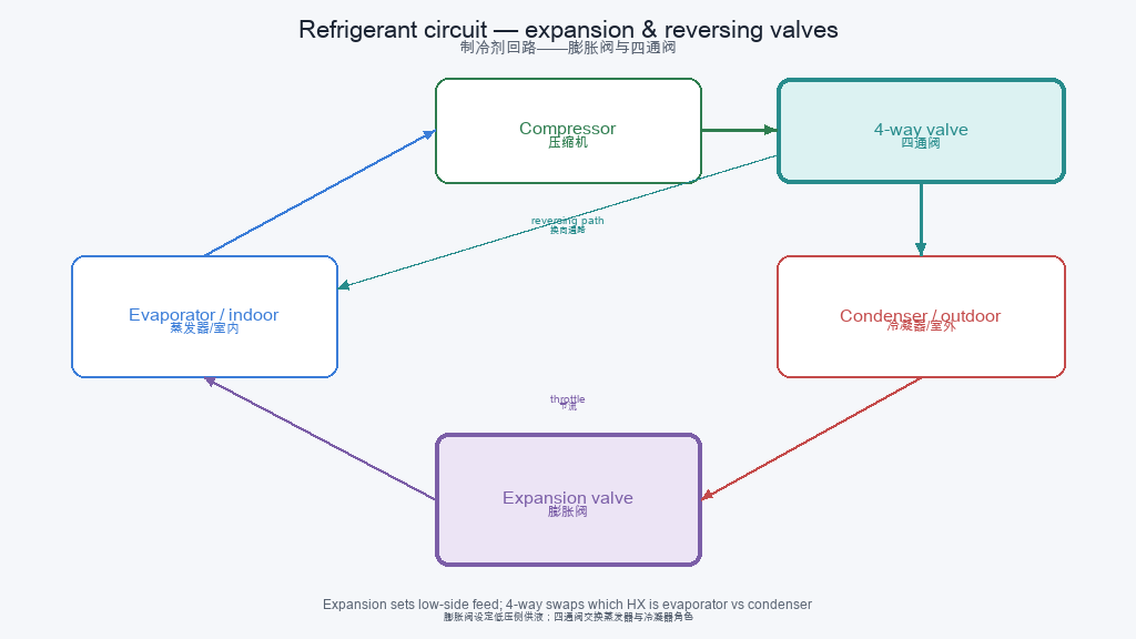 Vapor-compression cycle with valves highlighted