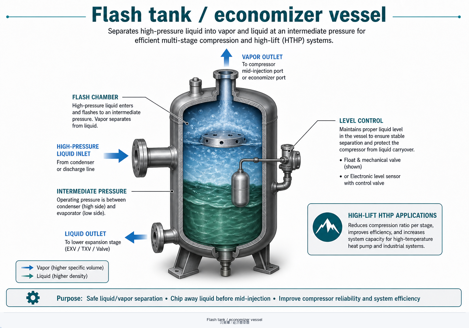 Flash tank economizer vessel