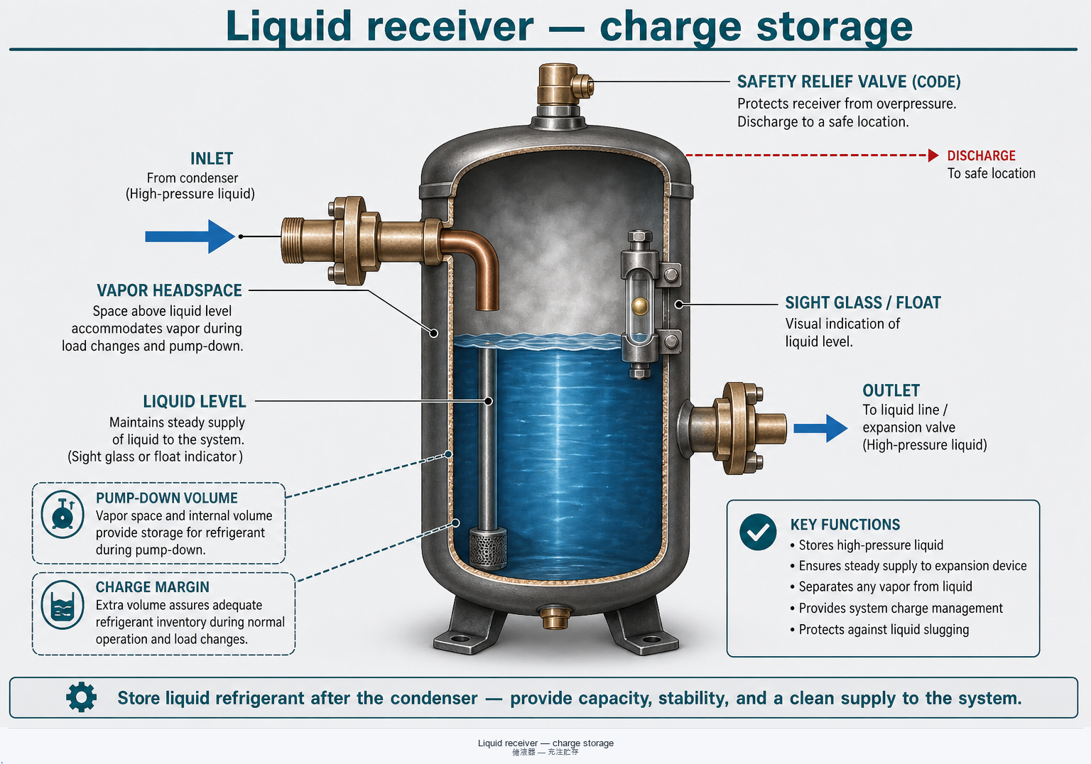 Liquid receiver after condenser